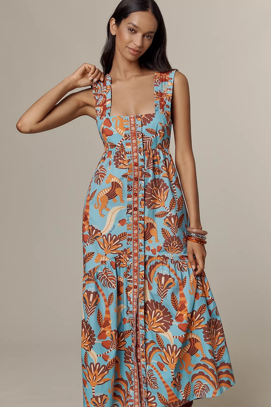 Nwt Farm Rio X Anthropologie Square-Neck Midi Dress $285 X-Large Blue